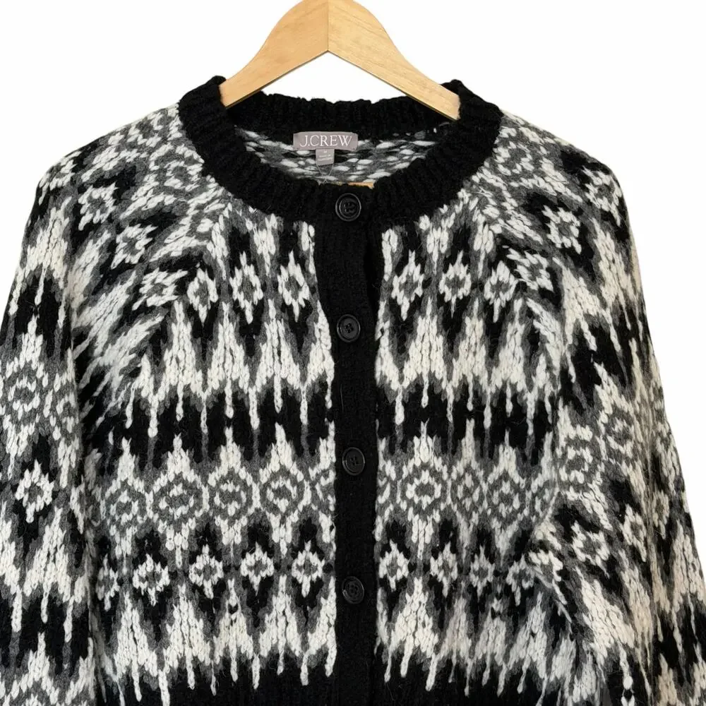 J. CREW Cropped Fair Isle Chunky Cardigan Sweater, New Without Tag, Size Medium